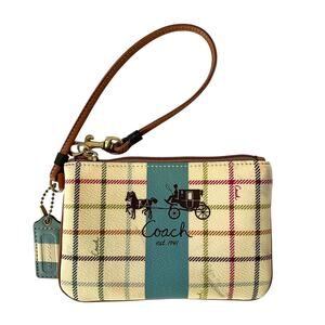 Coach Y2K Heritage Stripe Peyton Tattersall Coated Canvas Wristlet Bag